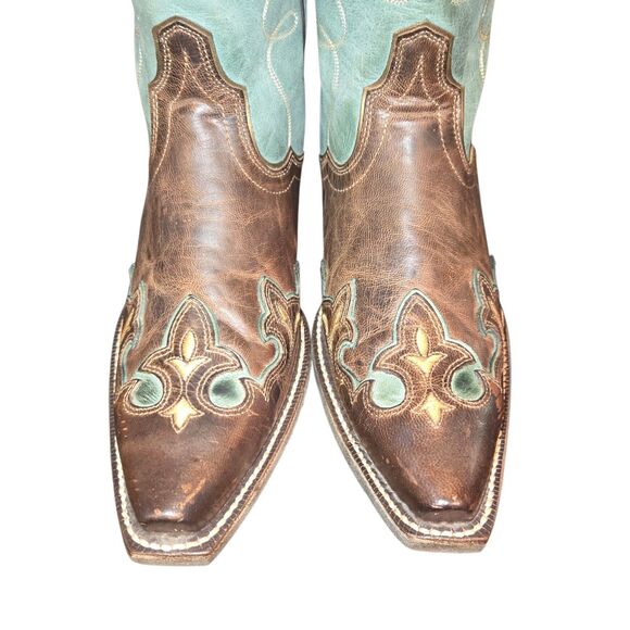 Ariat Zealous 10015347 Teal & Brown Overlay Snip Toe Women's Western Boots Sz 9B - Picture 3 of 12